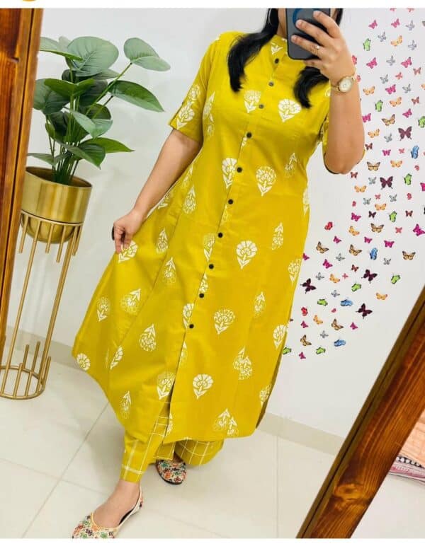 "Jaipur print A-line cord set in pure mal cotton with matching grid bottom – breathable and soft ethnic wear for women"