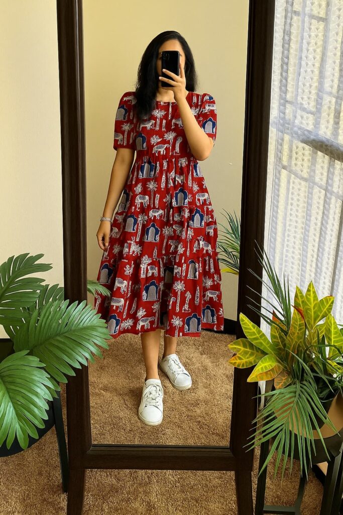 Summer Special Middi Dress – Cotton Fabric with Puff Sleeves for Women