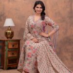 Cotton Flair Anarkali Kurti Set with Pant and Dupatta – Hand Block Print