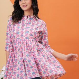 Girls wearing fully printed cotton summer top